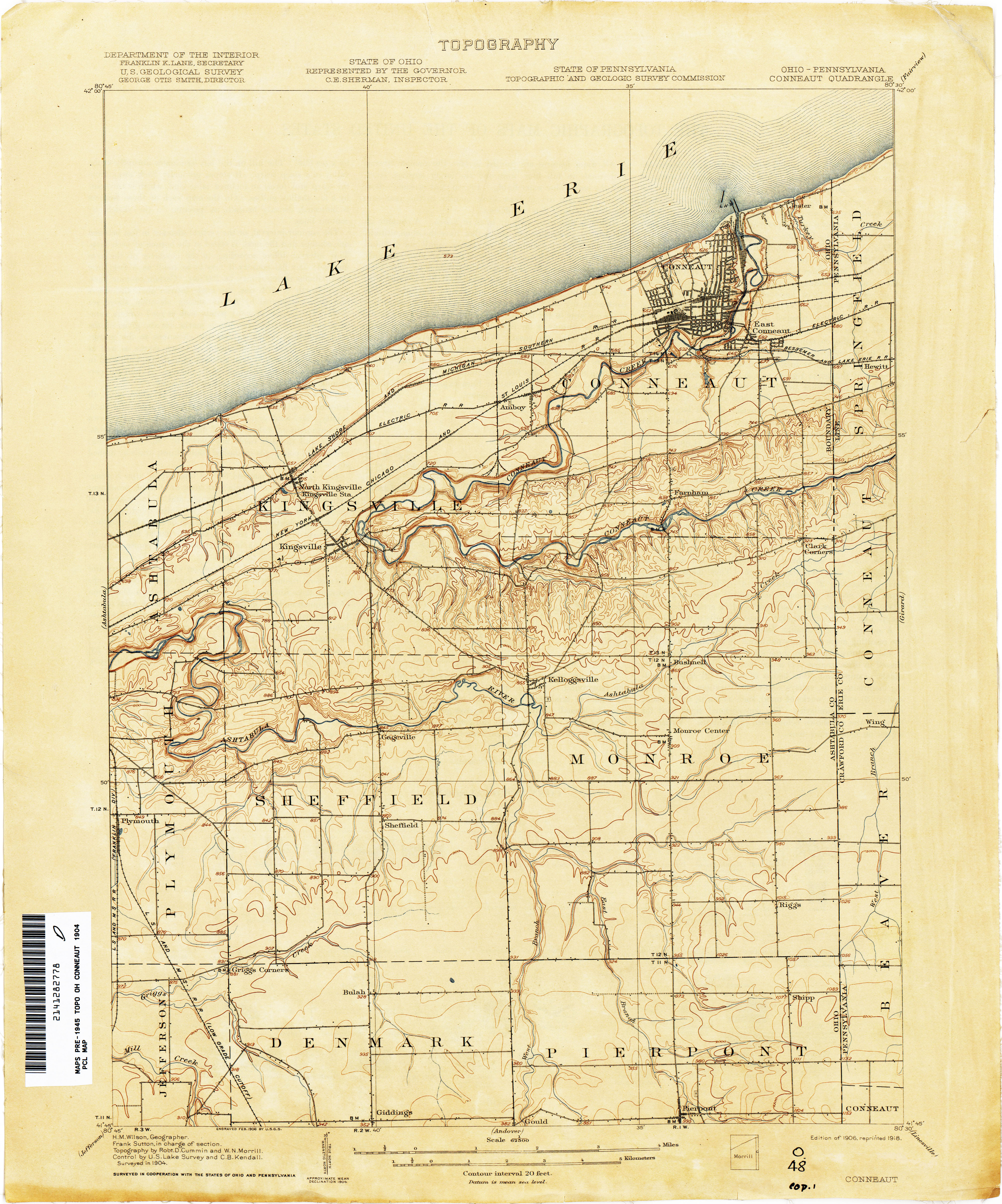 24x36 Conneaut Ohio 1896 Historic Panoramic Town Map 