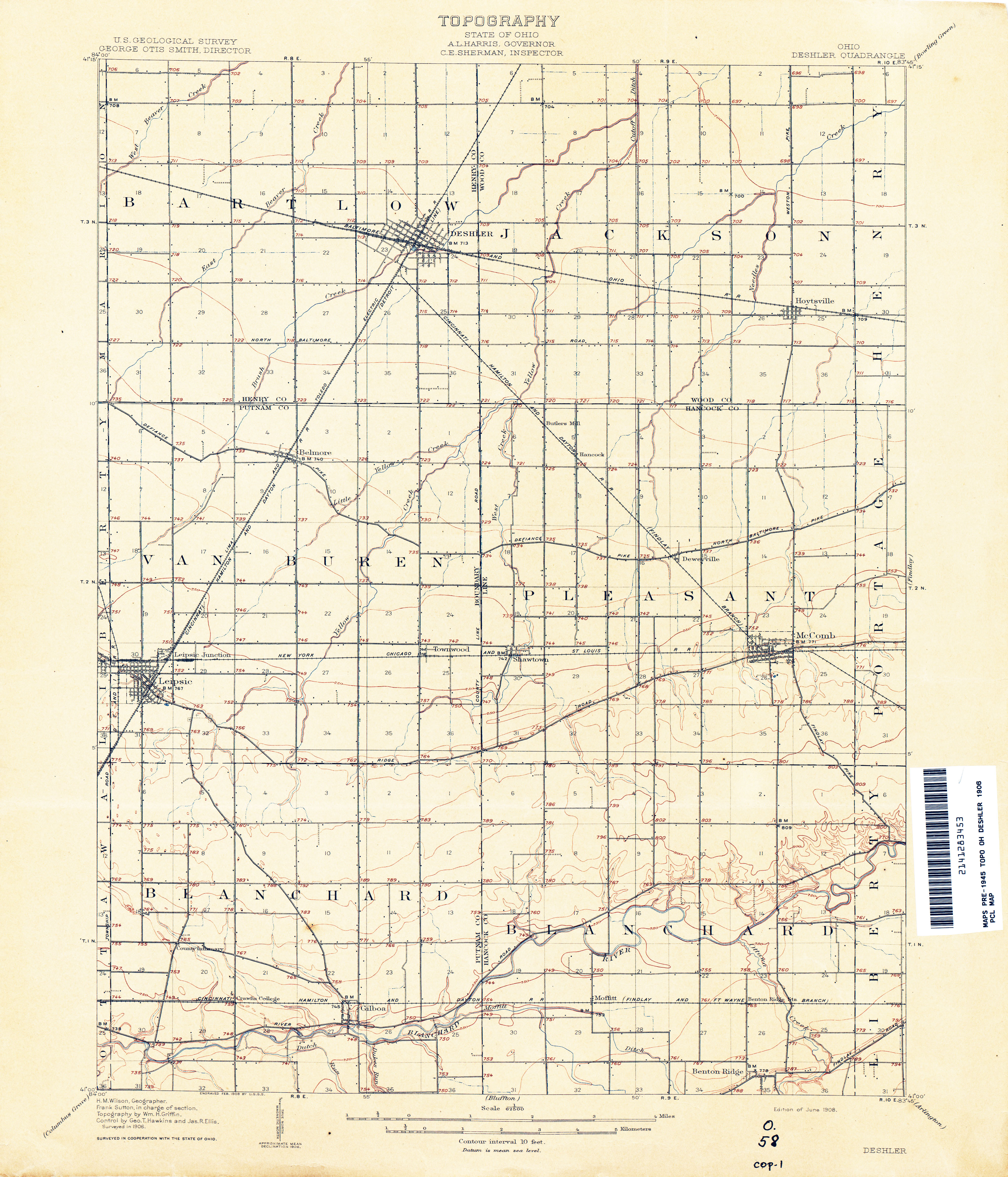 Ohio Quadrangle Topographical Map Vintage 1901 Edition Oberlin Lorain County 