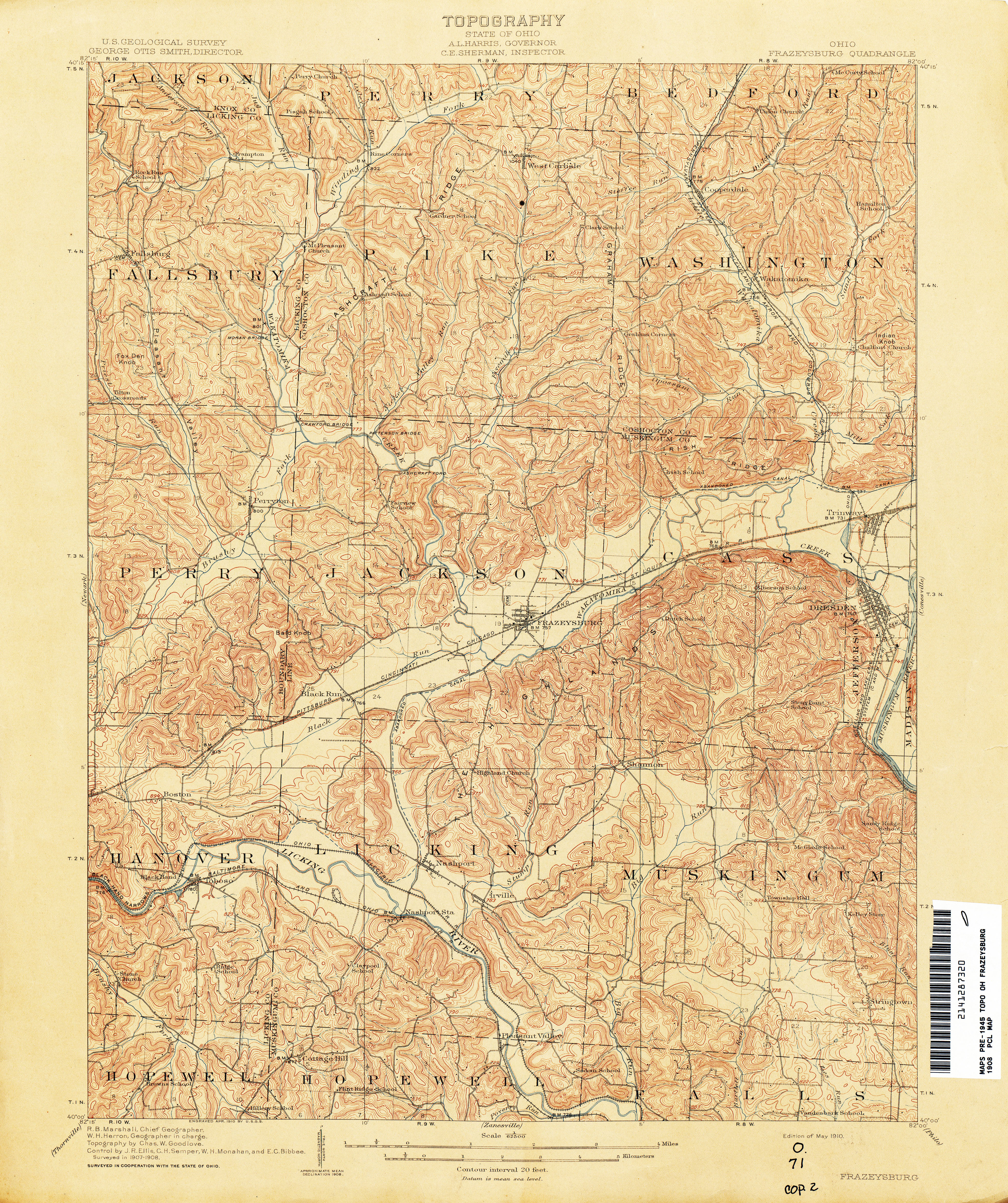 1901 Edition Oberlin Lorain County Ohio Quadrangle Topographical Map Vintage 