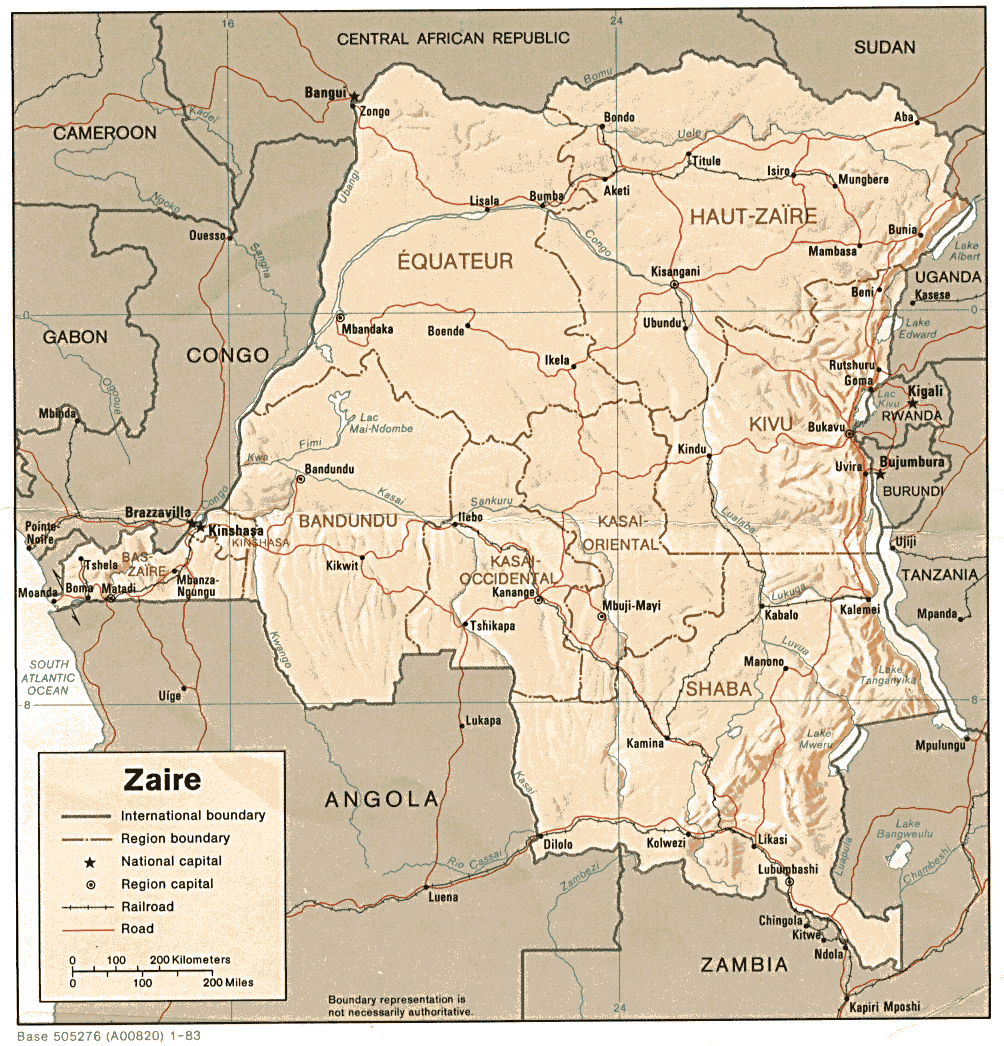 Бассейн реки Конго на карте Африки